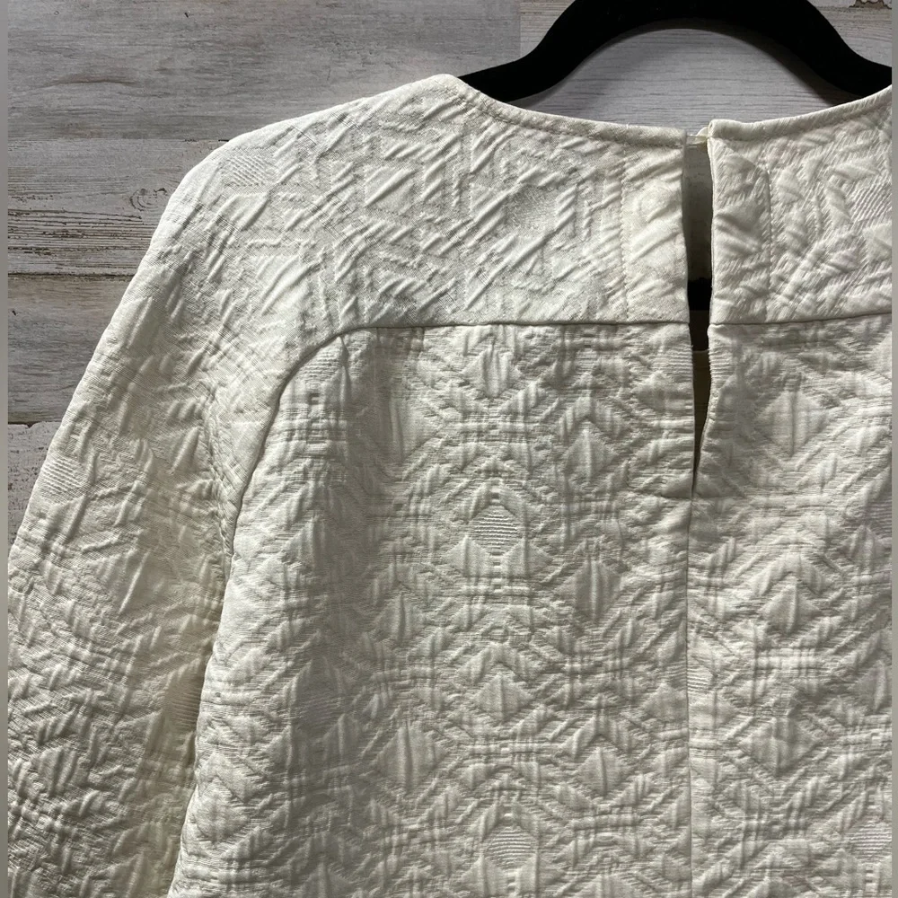 J. Crew Cream Textured Matelasse Boxy Brocade 3/4 Sleeve Zip Top